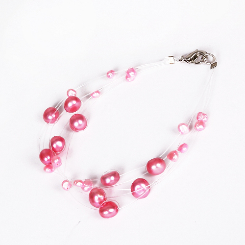Perlenarmband Perlenarmkette Süßwasserperlen Armkette rosa/pink - zum Schließen ins Bild klicken